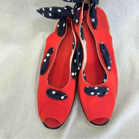 Charles Jourdan vintage 80s red espadrille wedge peep toe Euro size 37 - Picture 12 of 15